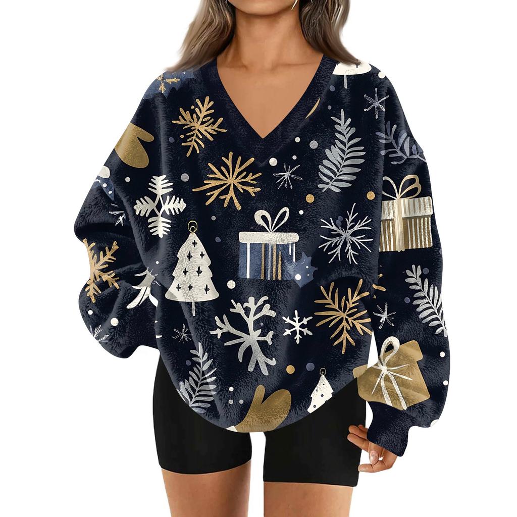 Modă Femei Casual Mânecă Lungă Crăciun Imprimat Decolteu în V Top Hanorac