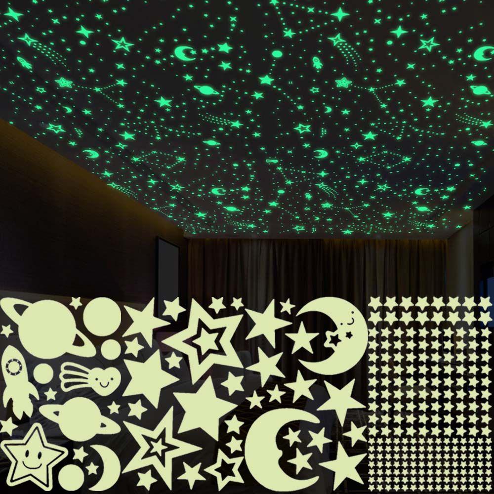 Nursery Ornament Glow In Dark Stars Dots 3D Luminous Decal Wall Art Fluorescent Bubble Sticker