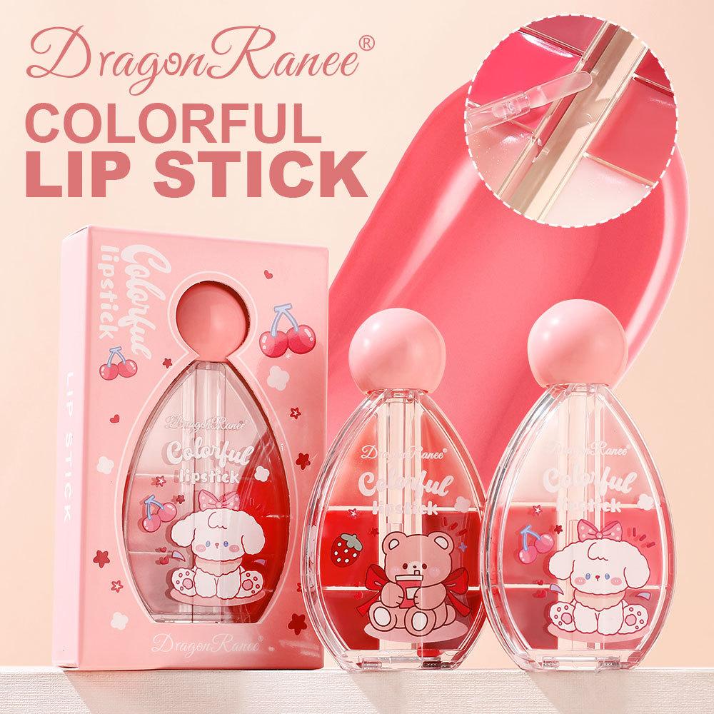 Six-color Strawberry Mirror Jelly Lipstick Palette Juicy Pink Solid Lip Gloss Set Moisturizing Lip Oil Tint with Silicone Brush
