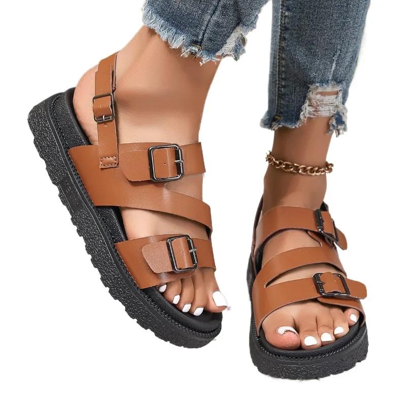

Fashion Summer Solid Open Toe Middle Heel Waterproof Women s Sandals 2024 High Quality One Button Women s Sandals Women Heel Sandals 36 коричневый