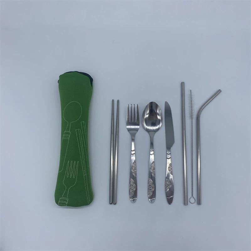 3/7Pcs Stainless Steel Western Style Steak Knife Fork Spoon Set Creative Cloth Bag Portable Western Style Tableware Knife Fork