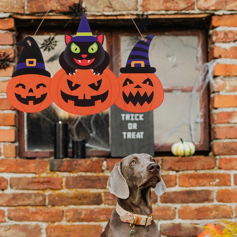 Retro Style Halloween Welcome Sign Wooden Lightweight Halloween Door Hanger Weatherproof Halloween Party Wooden Pumpkin Signs