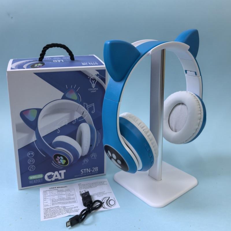 Cat Ear Headset Card Folding Cool Luminous Game Bluetooth Headset