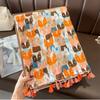 Long Printed Silk Scarf Large Animal Print Scarves All-match Cat Pattern Tassel Scarf  Vacation