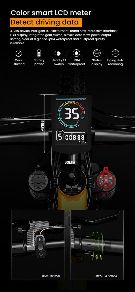 Foldable electric bicycle LANKELEISI XT750 Sport ,500W motor, a 48V 12.8Ah battery, a top speed of 35 km/h, a range of 110km, and 26*2.35 inch tires.