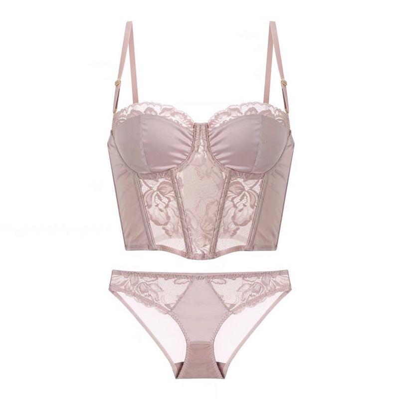 French Thin Cup Lace Push Up Bra Set Sexy Women Body Shaper Underwear Romantic Silk Bralette With Panties Lingerie Sets