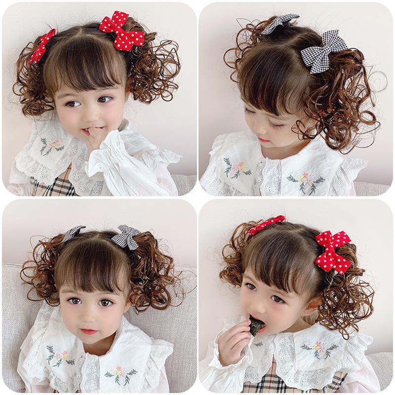 Clips de păr cu fundă în stil coreean, perucă pentru fete - Accesoriu drăguț de coafură de prințesă