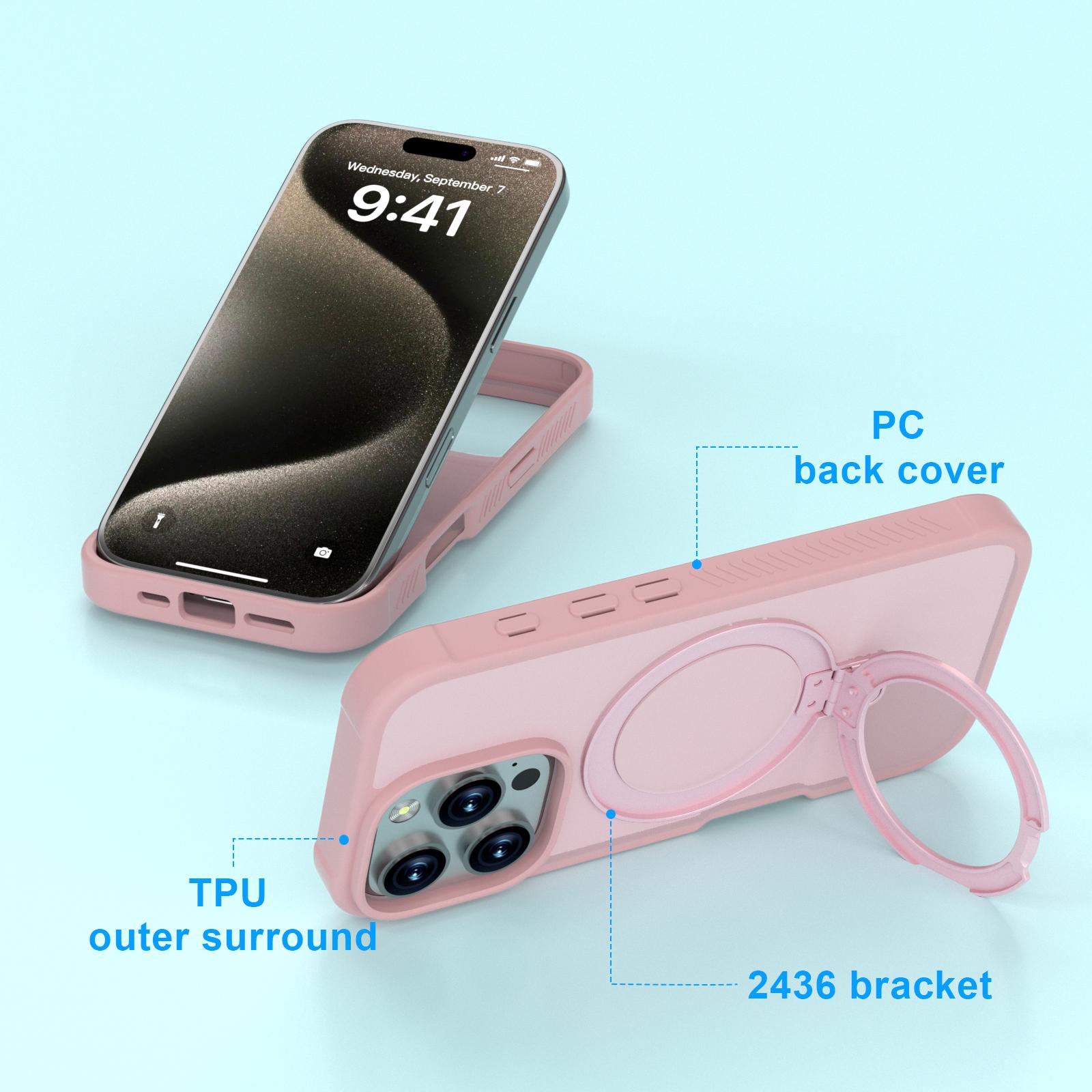 

GW20 For iPhone 16 Pro Case Compatible with MagSafe Skin-Touch TPU+PC Kickstand Phone Cover Light Pink