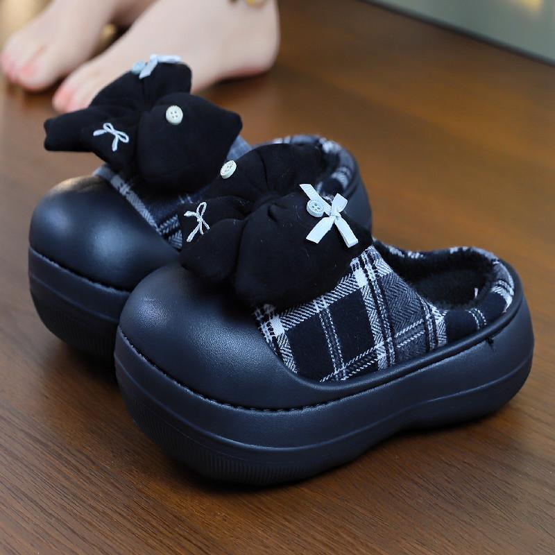 Winter height increasing cotton slippers for women 2025 new winter indoor slippers anti slip thick sole plush cotton shoes