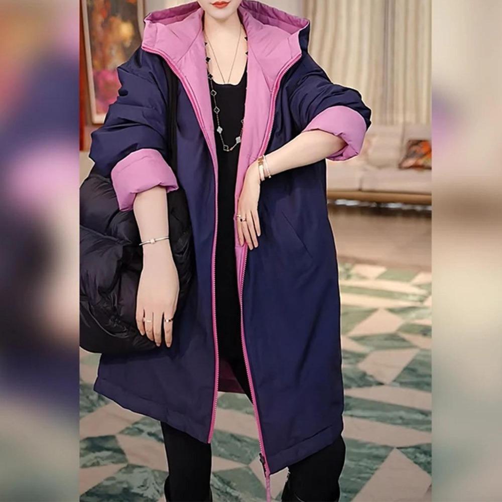 Giacca Calda in Cotone Larga Moda Donna Invernale con Cappuccio Double Face Elegante Casual Capospalla