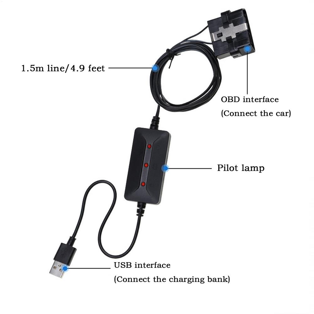 For Most Fit Electric OBD II Memory Saver Cable Car Battery Replacement Tool USB Power Bank Adapter Cable Protector For