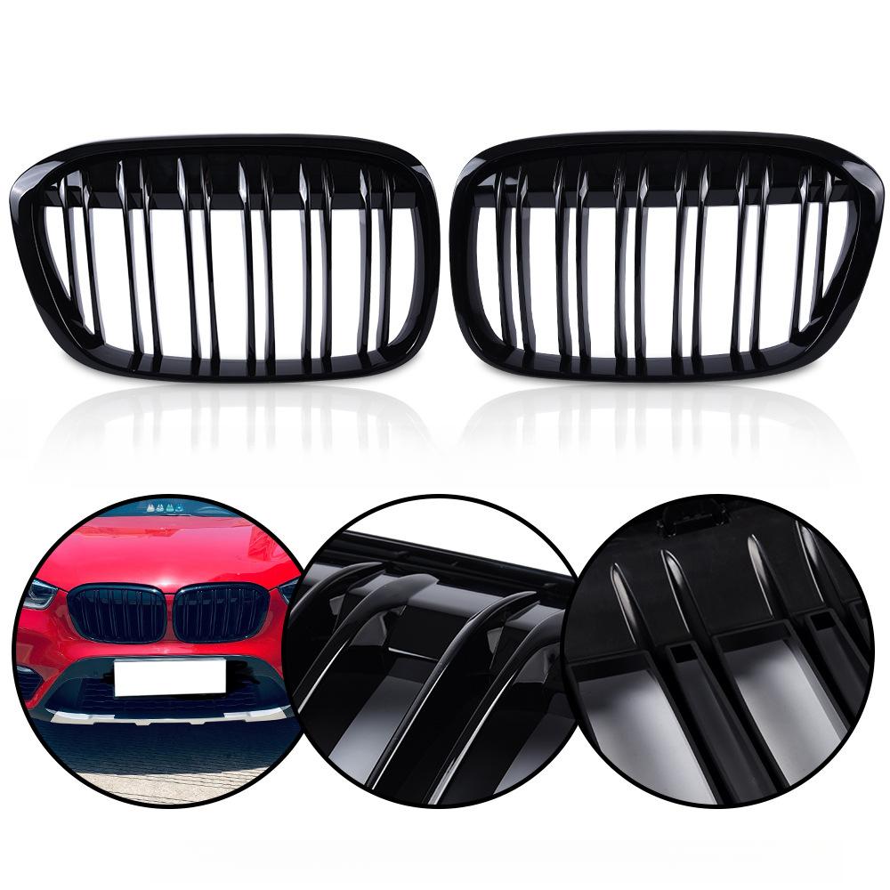 For BMW X1 F48 F49 Glossy Black Grille Car Front Kidney Grill Grilles Racing Grills Single Double Line Grille 2016-2019 Accessories