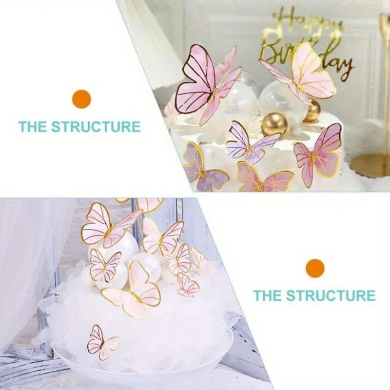 Mixed Size Butterfly Cake Decoration, 3D Pink and Purple Butterfly Paper Cupcake Decoration, Birthday and Wedding Party Supplies