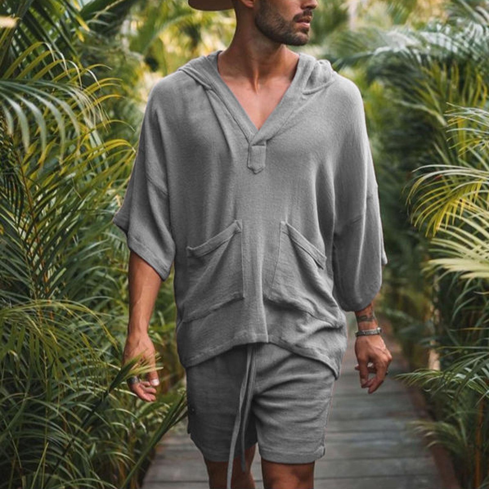 New Two-piece Men s Cotton Linen Loose Leisure Suit Holiday Men s Sportswear M