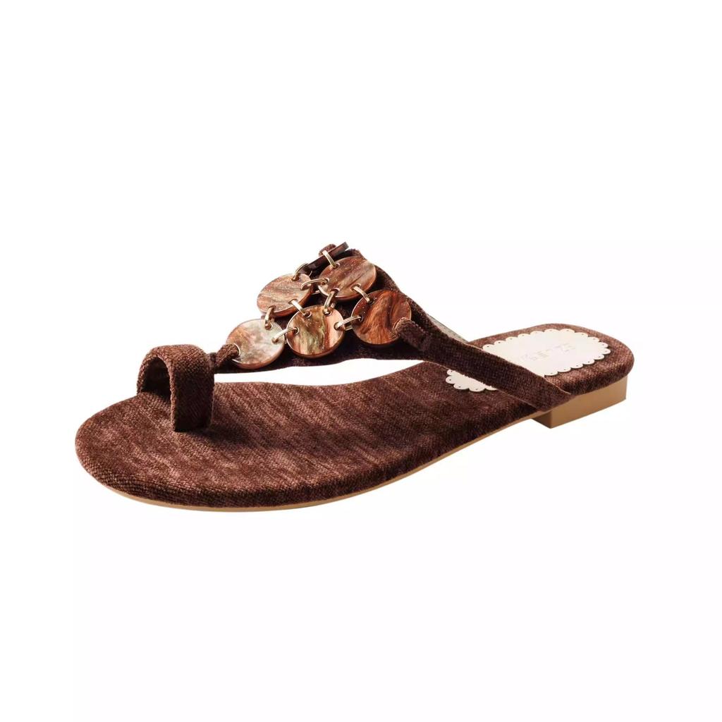 2025 summer new retro amber brown set-toed flip-flops women's high-end low-heeled open-toed cool slippers