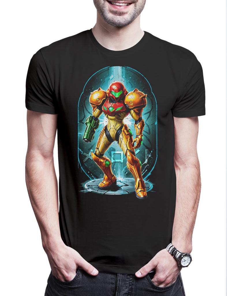 Retro Bounty Hunter Herren T-Shirt Mens Womens Tees Top Samus Sprite Game Aran Metroid Ridley Retro