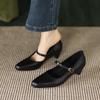 Krazing Pot Sheep Skin Summer Spring Autumn Winter Med Heels Women Round Toe Mary Janes Shallow Pumps
