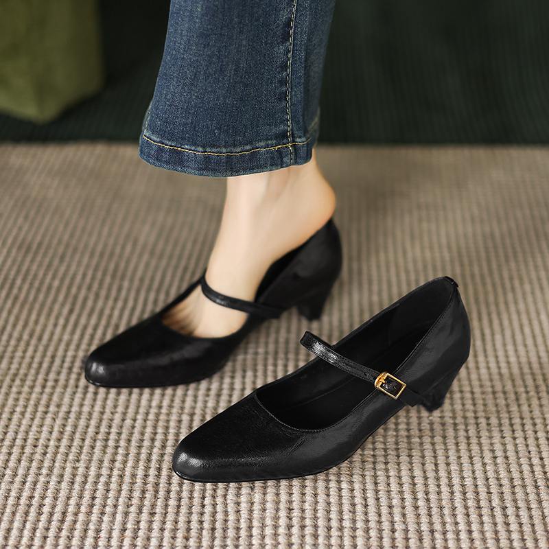 Krazing Pot Sheep Skin Summer Spring Autumn Winter Med Heels Women Round Toe Mary Janes Shallow Pumps