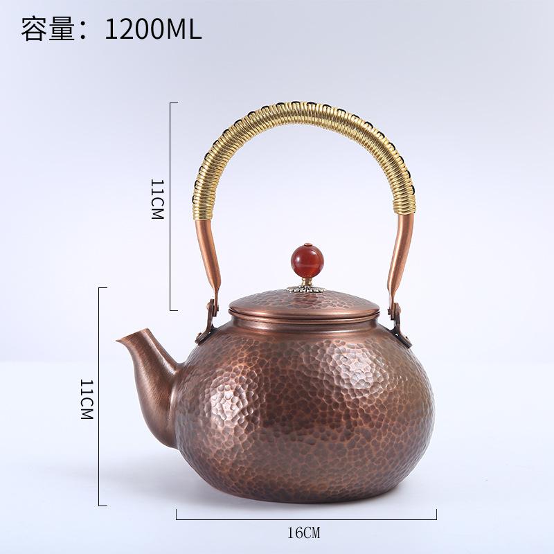 Purple Copper Teapot Hand Pounded Chinese Style Boiling Tea Boiling Water Kettle Vintage Lifting Beam Kung Fu Tea Set