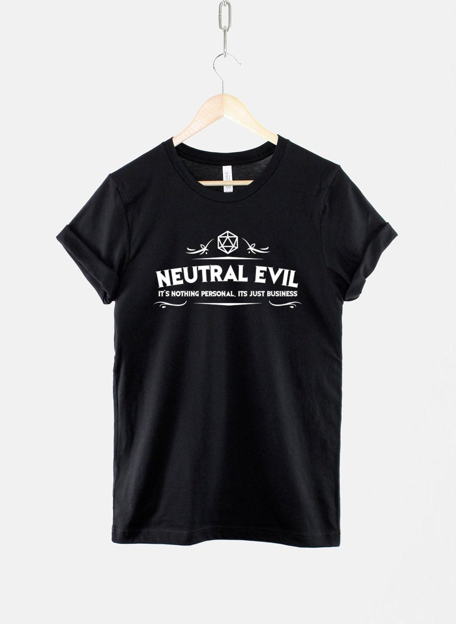 Neutral Evil D&D T-Shirt: Dark Fantasy RPG Gamer Apparel, Soft Print Cotton Tee S
