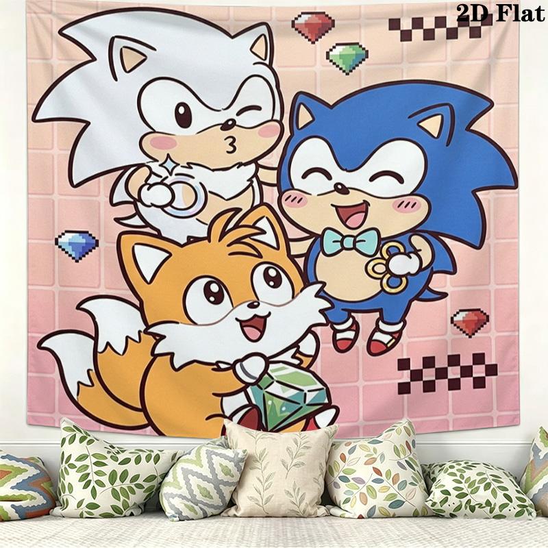 Sonic Hedgehog Wall Tapestry Aesthetic Wall Hanging Printed Fabric Blanket Decorative Tapestries For Bedroom Living Room Home Decor