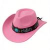 Felt Western Cowboy Hat Fashion Big Head Circumference Hat Big Brim Belt Decoration Ethnic Style Jazz Top Hat