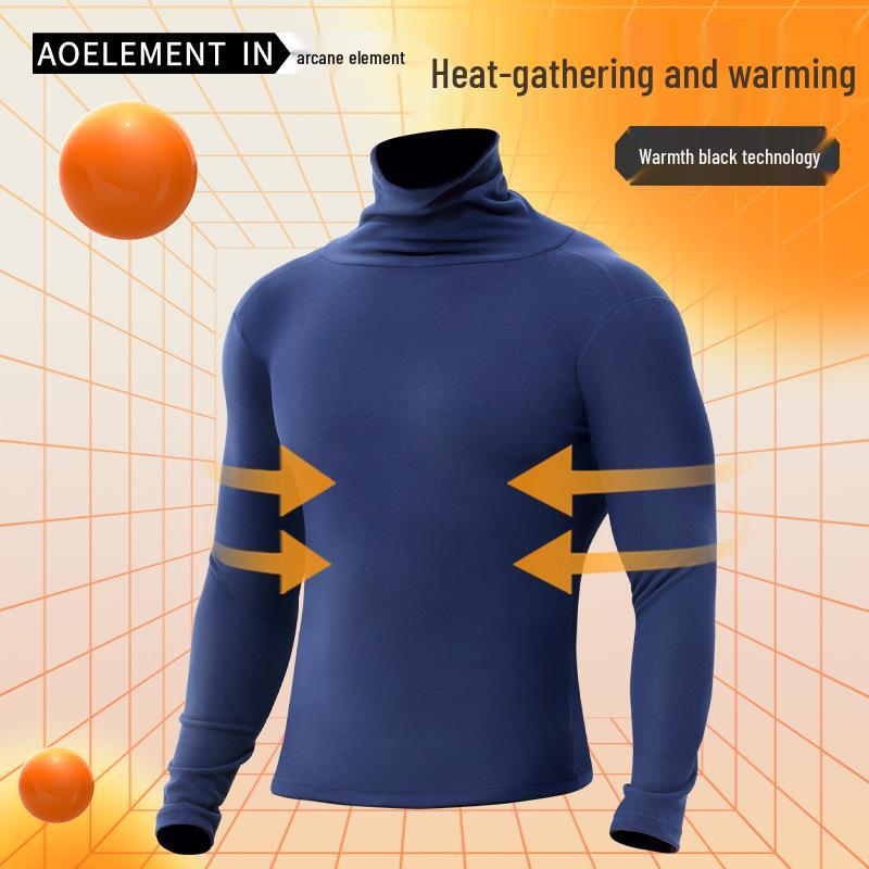 Men's Plush Thickened Autumn Top: Medium/High Collar, Warm Slim Fit, Long-Sleeve Base Layer