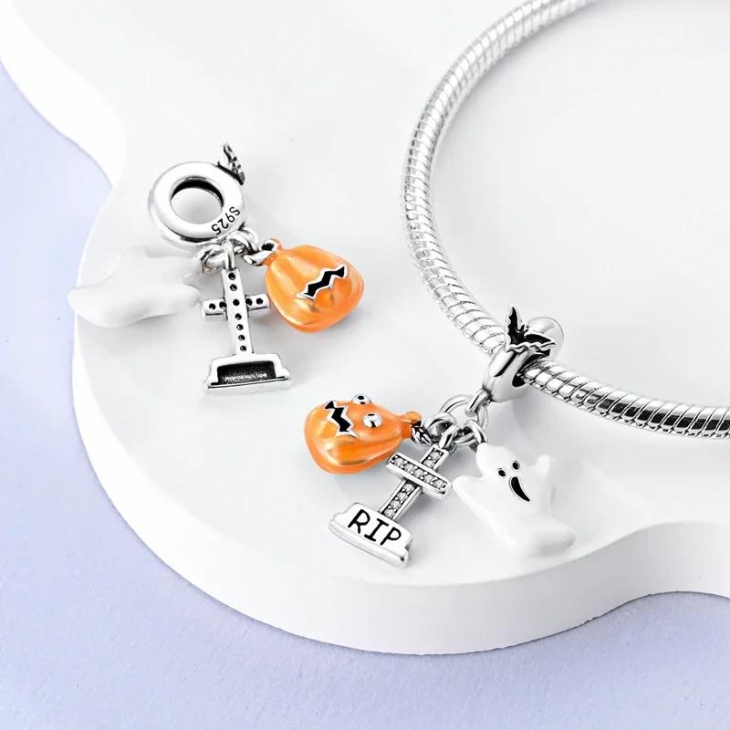 Copper Halloween Night Glowing Pumpkin Beads Charm Fit Original Bracelet Diy Fine Jewelry Making Gift For Women