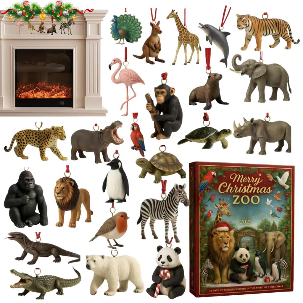 Tierischer Adventskalender für Kinder 24 Tage Weihnachts-Countdown 2D Acryl Hängeanhänger Heimdekoration 2025 Weihnachten Navidad