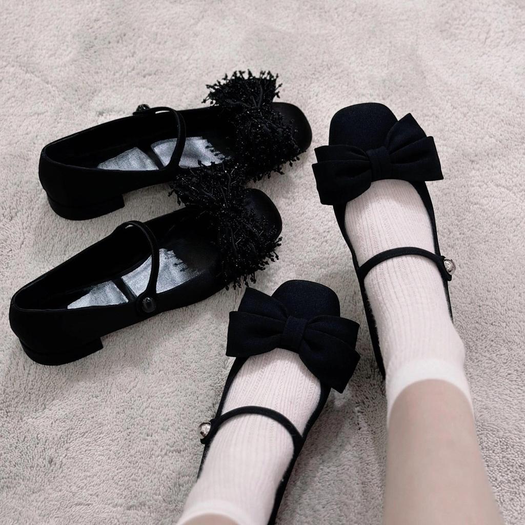 Sheepskin~ French bow leather shoes Mary Jane shoes women's beautiful versatile small heels thick heel single shoes ladyshoes