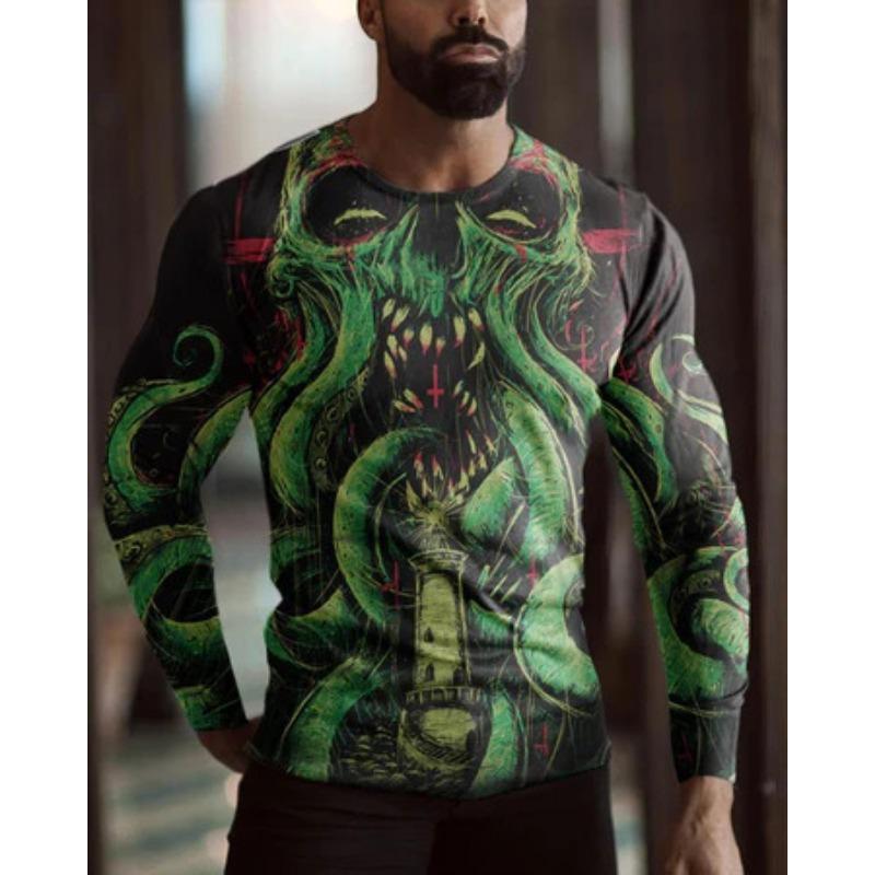 Men's Round Neck Sweatshirt Long Sleeved T-shirt Loose Plus Size Trendy Fashionable Printed T Shirt Men's Tees