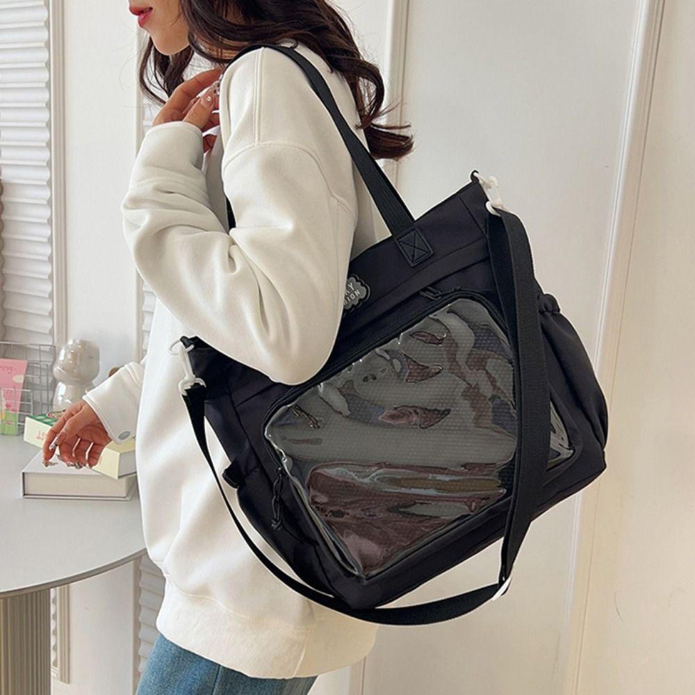 Zipper Transparent Pocket Handbag Large Capacity Canvas Shoulder Bag Sweet Itabag  Girl