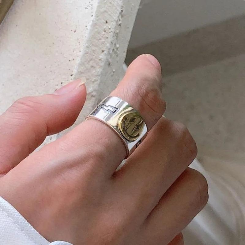 Bague tendance rétro avec smiley, pour l'index (1 pièce)