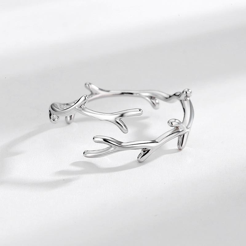 Minimalist Deer Antler Open Ring For Women Adjustable Index Finger Band Unique Personalized Jewelry Gift