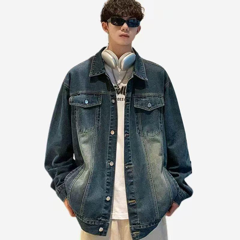 Men's Loose-Fit Denim Jacket: Hong Kong Style Spliced Top for Spring and Autumn, Trendy Korean-inspired Casual Wear