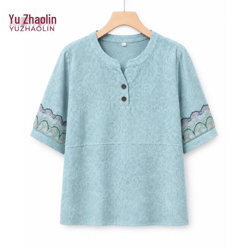 YUZHAOLIN Women s New Chinese Style 100% Cotton Short Sleeve Set 4XL