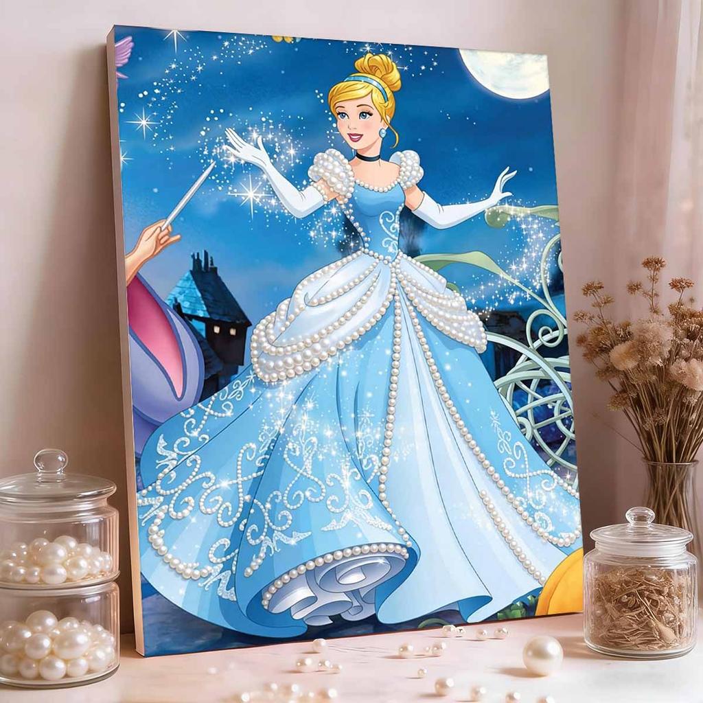 Moonlit Magic Cinderella Pearl-Inlaid Frameless Art | Handmade Pearl Craft, Moonlit Magic Theme, for Luxury Fairy Tale Home Decor & Gift Option