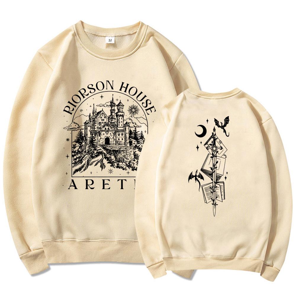 Vintage Xaden Riorson House Oboustranná mikina Plamen Železa Mikina Unisex s dlouhým rukávem a kulatým výstřihem Knižní dárky Top