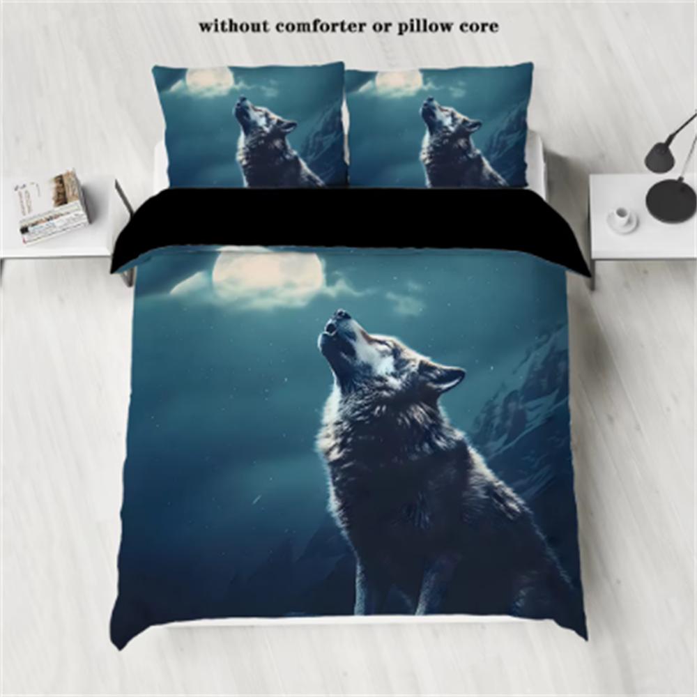 Comforter Wolf And Moon Theme Series Print Bedding Setcomfortablewarmfor Bedroomhotelhomestay(1*Down +2* No Core
