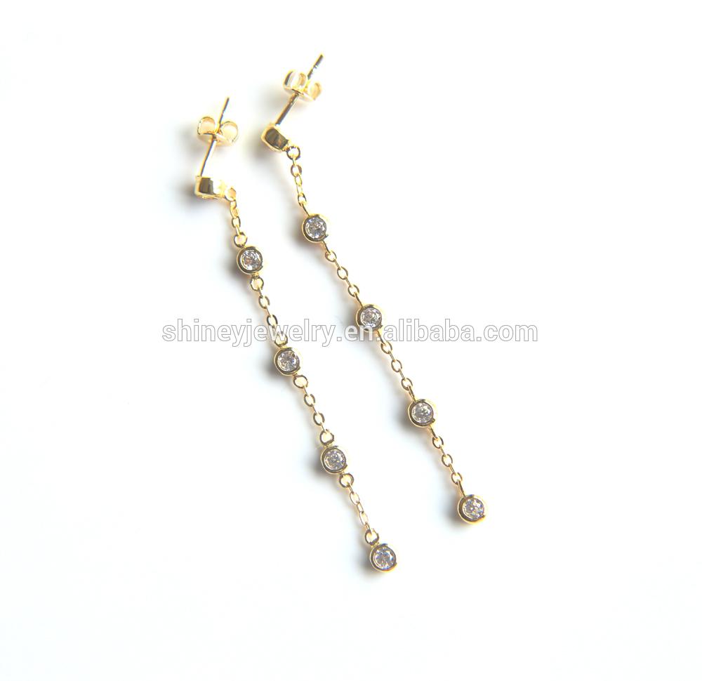 Promotion 2023 High Quality Fashion  Women Jewelry AAA+ CUBIC ZIRCONIA Gold Plated CZ Tassel Chain Dangle Earring