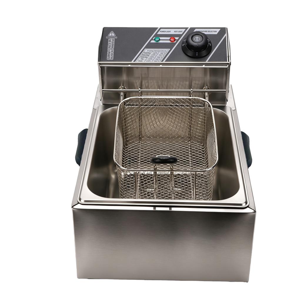 1700W Electric Deep Fryer 6L Single Pot with Removable Oil Basket Stainless Steel Fryer Adjustable Thermostat