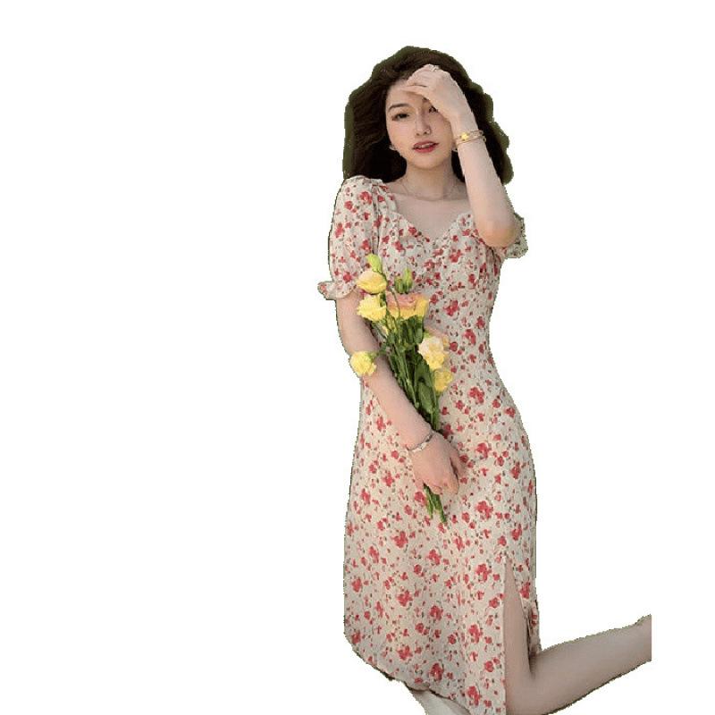 Damen Strandkleid mit Blumenmuster, Spaghettiträgern und Taillenschnürung