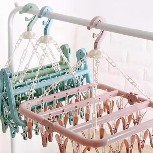 Windproof Plastic Drying Rack with 12 Clips - Ideal for Children's Socks, Baby Clothes, and Underwear.