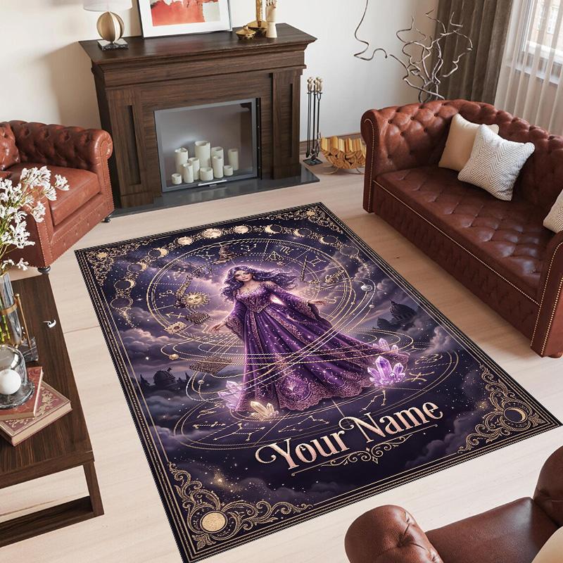 Fantasy Magic Theme Crystal Velvet Rug Personalized Custom Name Text Soft Floor Mat Home Decor