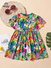Summer 2025 European & American Style Girls' Princess Cartoon Tropical Short-Sleeve Dress