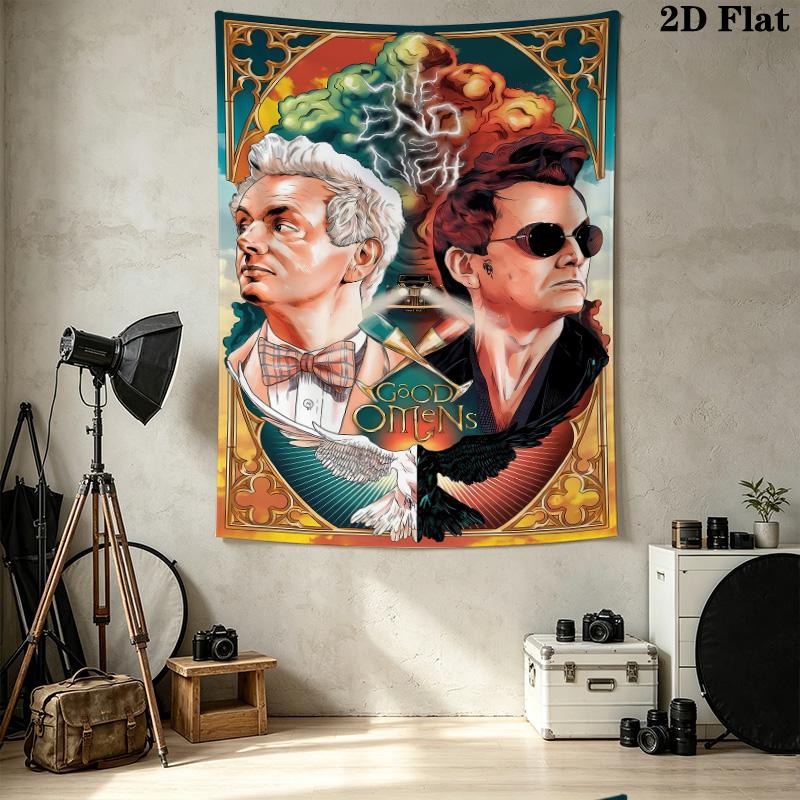 Good Omens Wall Tapestry Aesthetic Wall Hanging Printed Fabric Blanket Decorative Tapestries For Bedroom Living Room Home Decor