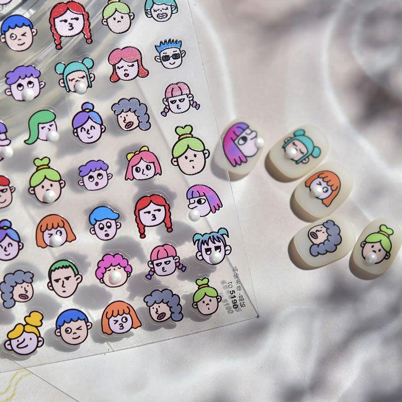 

Bright Crystal Funny Head Portrait Nail Stickers Relief New Arrival 3D3D 5D Interesting Ugly and Cute Nail Stickers Decorations Funny Fun 5190 (Crystal Diamond)