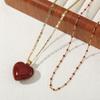 GEMCHIC Women's Retro Red Heart Pendant Necklace, Gold Plated Stainless Steel Long Chain for Daily Wear