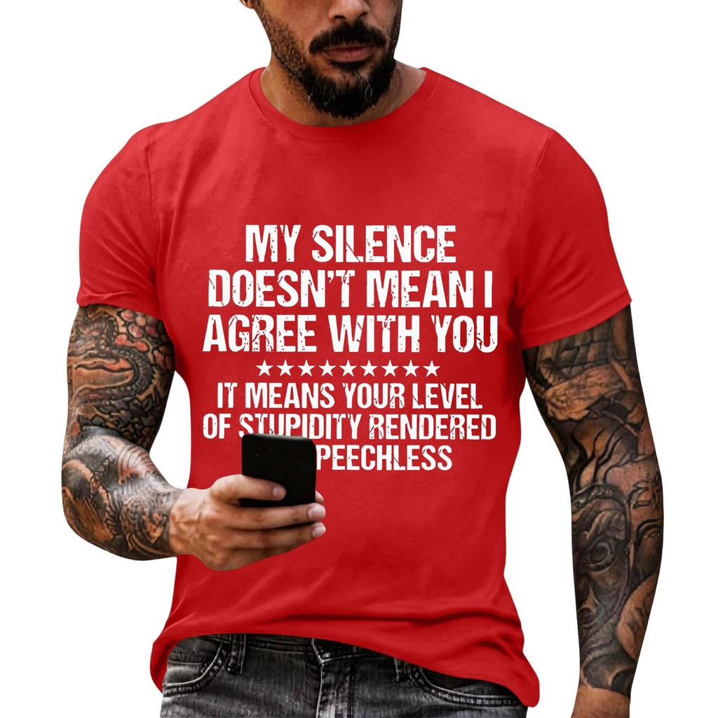Men's Casual Graphic T Shirt Short Sleeve Loose Fit Crew Neck Tee Top with Printed Text Statement Comfortable Everyday Wear