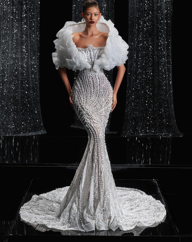 Europe and the United States popular sexy tube top slim hip wrap sequins long party dinner evening dress